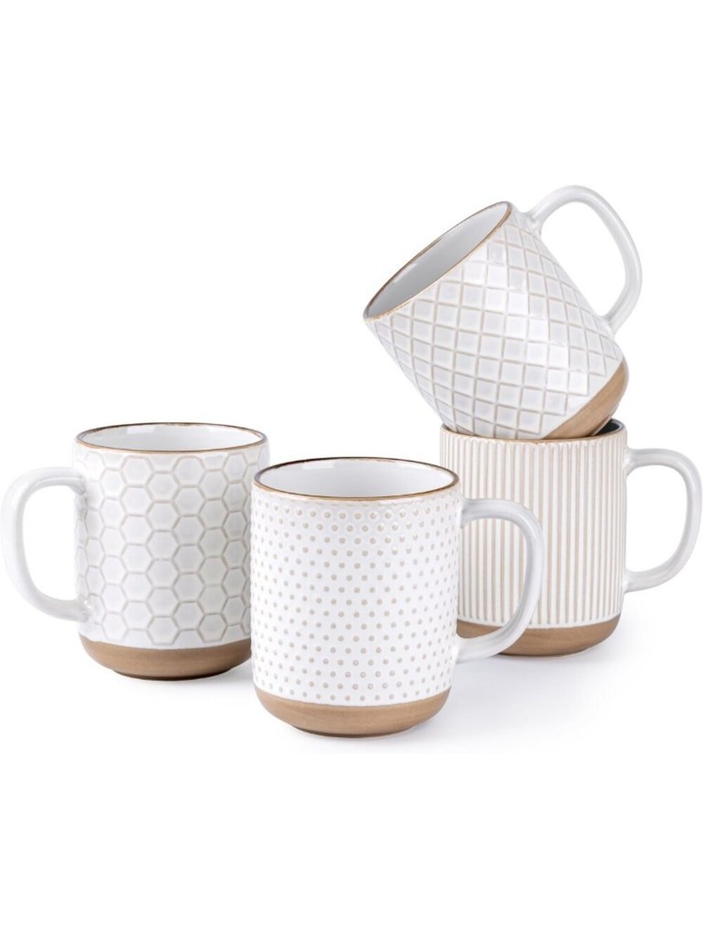 Set of 4 White Coffee Mugs, 16 oz Ceramic Cups with Large Handle - Perfect for